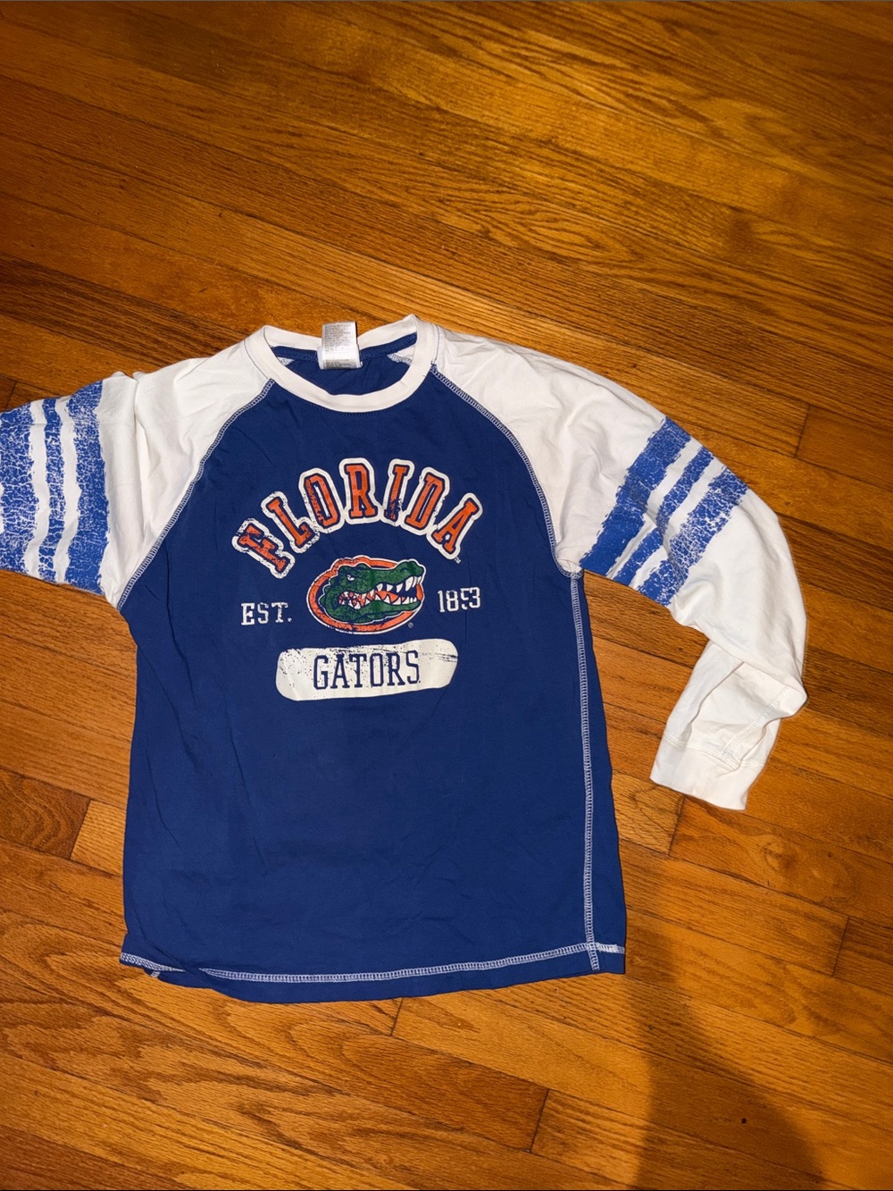 Florida Gators Blue & White Long-Sleeve Raglan Tee size tag 14/16 XL fits medium